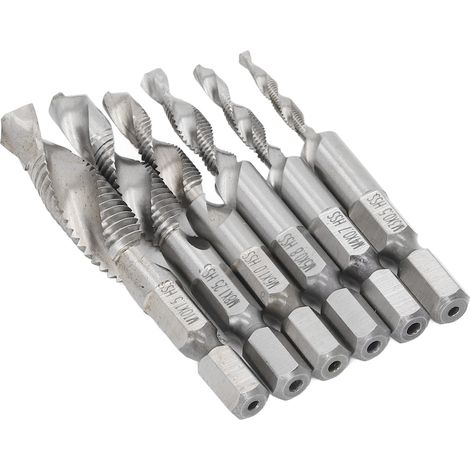 6Pcs Foret Taraud 3 en 1, HSS, Fraise à bois et métal, Emmanchement Hexagonal, Kit de Perçage-Vissage pour Aluminium, 6 Pièces (1/5)