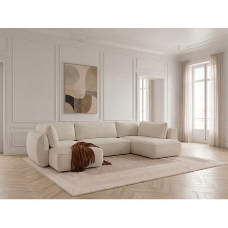BOBOCHIC - Canapé panoramique convertible ESMEE tissu chenille Angle gauche Blanc (1/5)