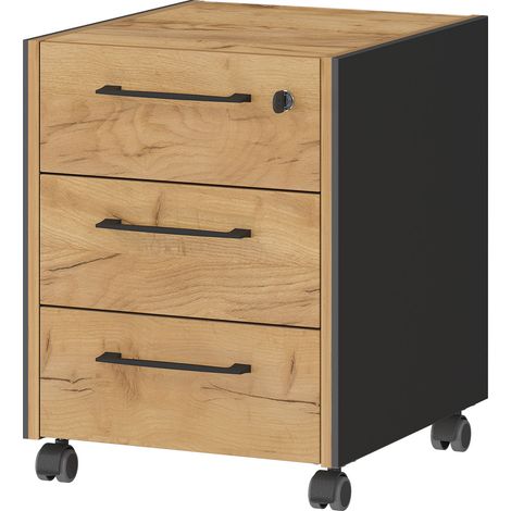 Caisson à roulettes 3 tiroirs 47x42x54 cm chêne et anthracite - AROD (1/3)