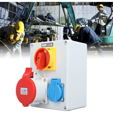 Europäische 250V 16A Steckdose und 5-polige 32A Industriesteckdose mit 2-Positionen-Drehschalter, CEE-Wandsteckdosen-Hauptschalterstruktur, Stromverteiler, IP44 wasserdichter Außensteckdosenkasten. (1/5)