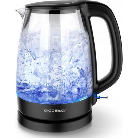 BOUILLOIRE ÉLECTRIQUE EN VERRE DE 1,7 LITRE AVEC FILTRE ET LED BLEUE 2200 W AIGOSTAR-Noir (1/5)