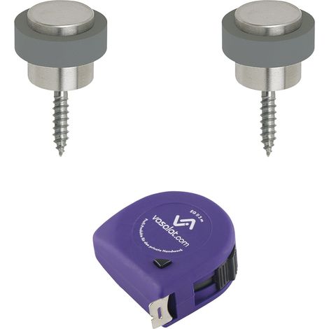 vasalat Türstopper Boden zum Schrauben ø 48mm, Höhe 38mm - runder Tür Stopper Boden mit Gummipuffer + Montagezubehör, Edelstahl matt - 2 Stück (1/3)