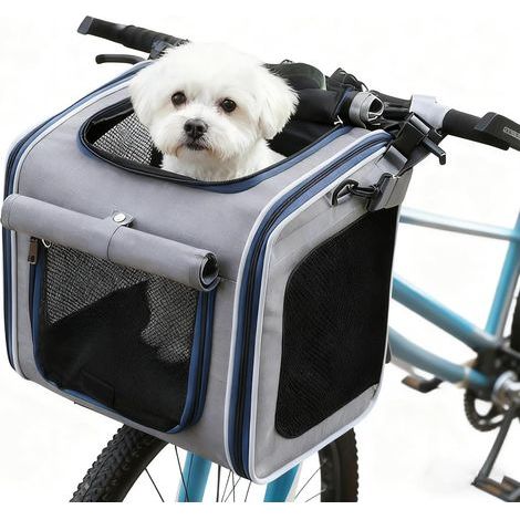 Panier de vélo pour chien à l'avant - Avec 4 portes ouvertes, 4 fenêtres en maille - Panier de vélo pliable pour chiens et chats de petite et moyenne taille