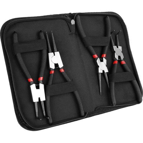 Juego de 4 alicates para anillos de retención internos/externos de 7 pulgadas, kit de alicates para anillos de retención de alta resistencia, alicates de mandíbula recta/curva para quitar anillos y tu (1/5)