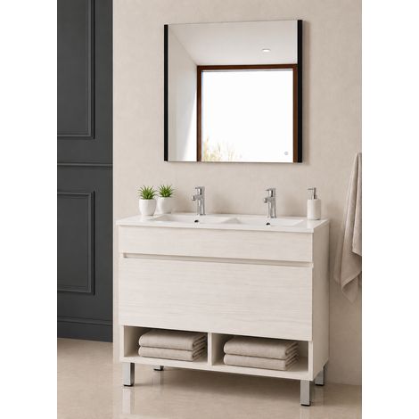 Mueble de baño con patas con lavabo extraplano ORIGENBATH NEBARI sin espejo 120x45 cm 2 senos blanco nórdico (1/3)