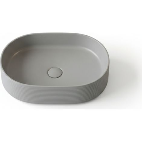 Vasque à poser ovale -60 x 38 cm -Gris et blanc rainurée -MIREA (1/5)