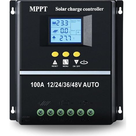 – Controlador de carga solar MPPT de 100 A – Pantalla LCD – Entrada máxima de 100 V CC – Compatible con baterías de plomo-ácido y litio – Doble puerto USB -Crezuo