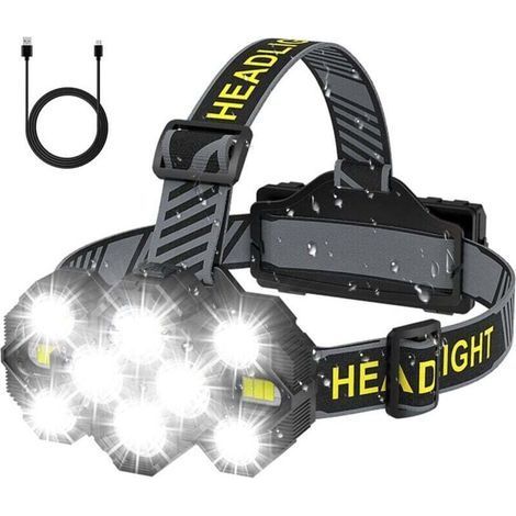 Hands-Free Rechargeable Headlamp 10 LED 22000 Lumens 10 LED Modes LED Headlight IPX4 Waterproof 90° Adjustable for Camping, Cycling, Night Activities Black XXW (1/4)