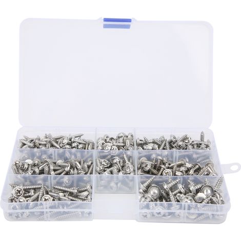 Vis autotaraudeuse en acier inoxydable 340 pièces pour fixation plastique et bois, boulonnerie quincaillerie. (1/5)