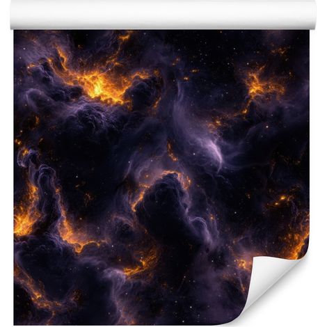 Carta da parati Galaxy ad acquerello, nera, indaco e prugna, 50x1000 cm (1/5)
