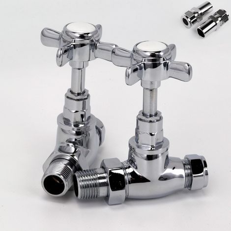 Corby Straight Traditional Radiator Valve set with 15mm to 10mm Pipe Reducer