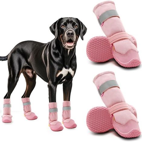 Hundeschuhe, stiefel und Pfotenschutz, für Schnee und Regen im Winter, rutschfeste Sohlen für den Außenbereich, für Hartholzböden und rosa Pfoten (1/5)