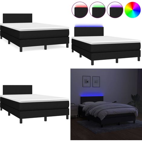 Sommier à lattes de lit matelas et LED noir 120x190 cm tissu - Sommier Tapissier - Matelas LED - Literie Noir - Chaise Lit - Chambre À Coucher - Home & Living (1/5)