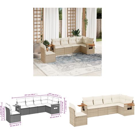 6-tlg. Garten-Sofagarnitur mit Kissen Beige Poly Rattan - Gartenmöbel - Sofasatz - Rattan Möbel - Outdoor Sofa - Lounge Set - Home & Living (1/3)