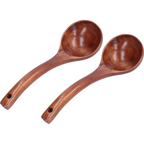 2-teiliges Set aus Holzlöffeln mit langem Griff, geeignet für Porridge, Kaffee und Desserts (8 cm Löffelbreite). (1/5)