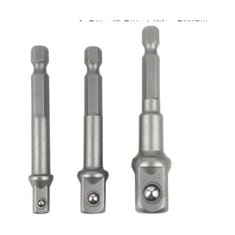 Adaptateur 6 pans vers 1/4, 1/2, 3/8 carré - 3 pièces adaptateur douille hexagonale adaptateur douille clé à douille jeu d'écrous rallonge de connexion pour tournevis sans fil (1/5)