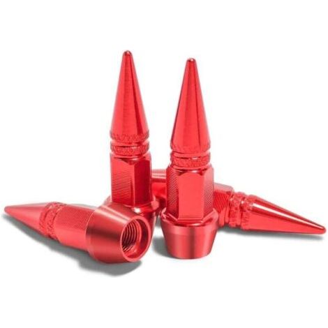 4 Pieces Aluminium Bouchon de Valve, Bouchons Valve Velo, Capuchon Pneu Voiture Bouchon de Valve, Couvre-Valve Universel pour Voiture, SUV, Velo Camions et Moto et Vélo (Rouge) (1/4)