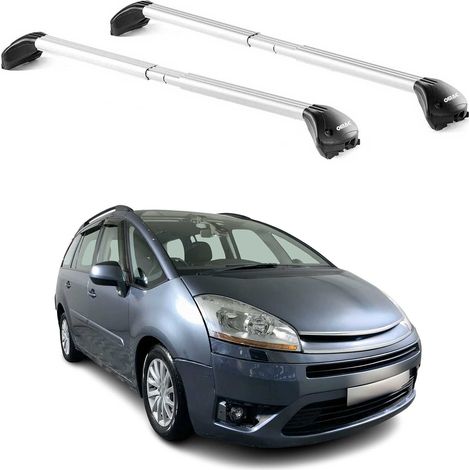 OMAC Barres de toit transversales certifiées TÜV pour Citroën C4 Grand Picasso 2006-2013 5 Portes – Verrouillables (4 antivols) – Charge max 100 kg – Sangle inox + protection caoutchouc Argent (1/4)