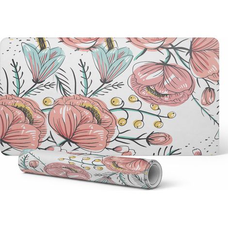 Alfombrilla de escritorio antideslizante con estampado floral retro de 90x45 cm.