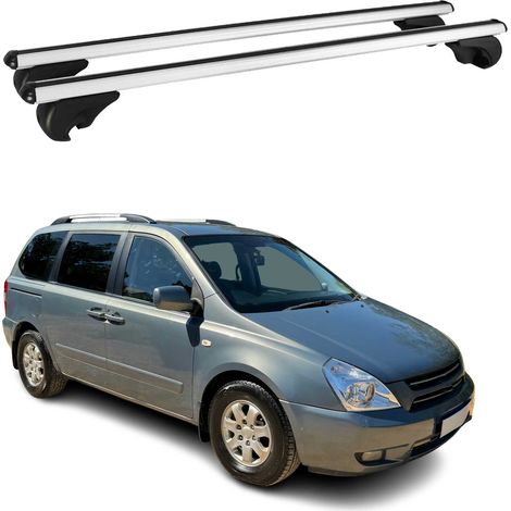 OMAC Barres de toit en aluminium pour Kia Carnival II 2006-2014 – TÜV / DIN 75302:2019 – Antivol inclus – Charge max 75 kg – 2 barres Argent (1/4)