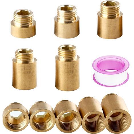 Lot de 5 Rallonge de Robinet, Laiton 1/2 Pouce, Filetage Mâle et Femelle, Douille Hexagonale, Pour Plomberie et Chauffage (1/5)