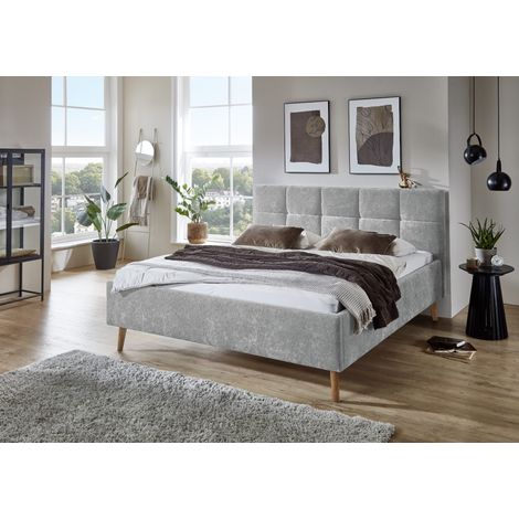 Meise Möbel Polsterbett Nova 180x200 cm Doppelbett Bettgestell gestepptes Kopfteil Webstoff Grau Holzfuß eichefarbig (1/5)