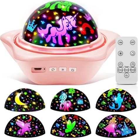 Veilleuse BéBé, 6 Films Veilleuse Enfant, 15 Couleurs 90 Lumières Lampe de Chevet Enfant,2400mAh Lumiere Licorne Chambre Lampe Projecteur,Kawaii Deco Chambre Bebe (1/5)
