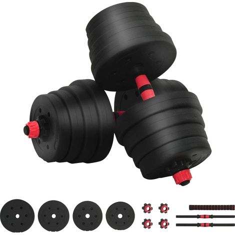 Set de Mancuernas y Barra de 2 en 1 30 kg Negro y rojo vidaXL