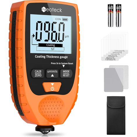 Misuratore di spessore della vernice per auto Fe/NFe, dispositivo digitale 0-1500μm con calibrazione, strumento di precisione per carrozzerie in ferro e alluminio - Arancione (1/5)