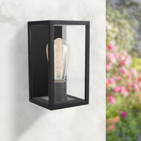 Applique d'extérieur Ducte Series – Étanche IP44, culot E27, lampe en acier noir et verre, pour façade, jardin ou entrée (ampoule non incluse) (1/5)