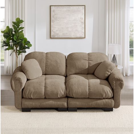 2-Sitzer-Chenille-Sofa 190 x 86 x 90 cm, modular, mit dicken Kissen, braun HAVRYA (1/5)