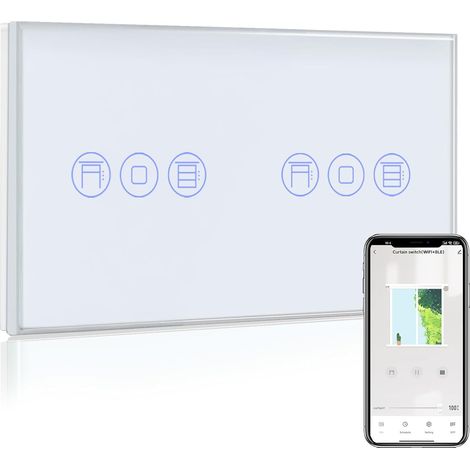 Double Interrupteur Volet Roulant Connecté,WiFi Interrupteur Volet Roulant Blanc,Compatible avec et ,Contrôle Vocal et Fonction de Temps,Interrupteur Tactile Mural (1/5)