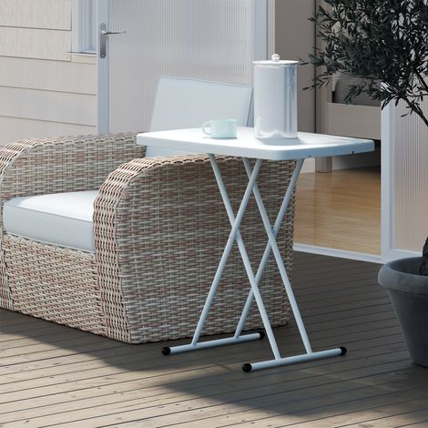 Gartentisch, Tragbarer Tisch für den Außenbereich aus Kunststoff und Metall, Bistrotisch, für Terrasse, Garten, Weiß