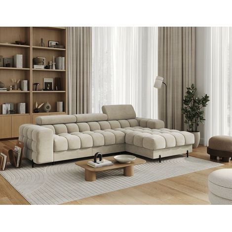 Ecksofa mit Schlaffunktion Sofa FERROL Stoff Whisper Beige Ottomane Rechts (1/5)