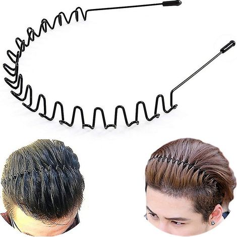 Bandeau métallique unisexe noir ondulé pour hommes et femmes, idéal pour le sport printanier. Accessoires pour cheveux avec pinces et élastique simple. (1/4)