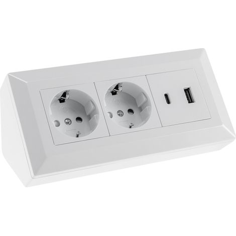 CHILITEC Bloc multiprise 23572, 2 prises, USB-A+C, 16A/250V, blanc
