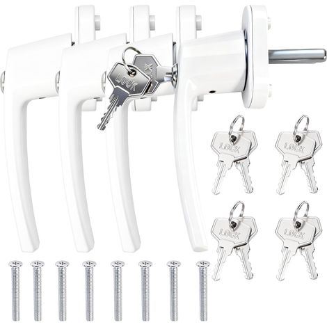 4 - Poignée de fenêtre - Serrure à clé - Sécurité enfant et anti-intrusion - Aluminium blanc - Pour maison et bureau - Blanc - 15,5x4,3 cm