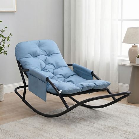 Fauteuil à Bascule Bleu Ciel – Chaise Relax 1 Place – Fauteuil Jardin Intérieur Extérieur – Structure Acier – Salon Chambre Balcon Terrasse