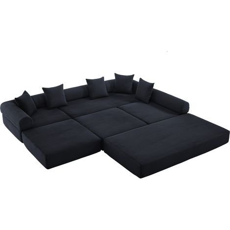 Canapé modulable en velours côtelé noir, convertible en lit, avec poche latérale et montage sans outil, pour salon ou chambre - CHICFURN (1/5)