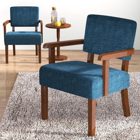 Loungesessel 2er Set mit Beistelltisch, blau, Leinen, Gummibaumholz (1/5)