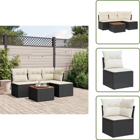 The Living Store 5-tlg. Garten-Sofagarnitur mit Kissen Schwarz Poly Rattan - Gartenmöbel - Outdoor Möbel - Rattan Gartenmöbel - PE-Rattan - Esstisch Set (1/5)