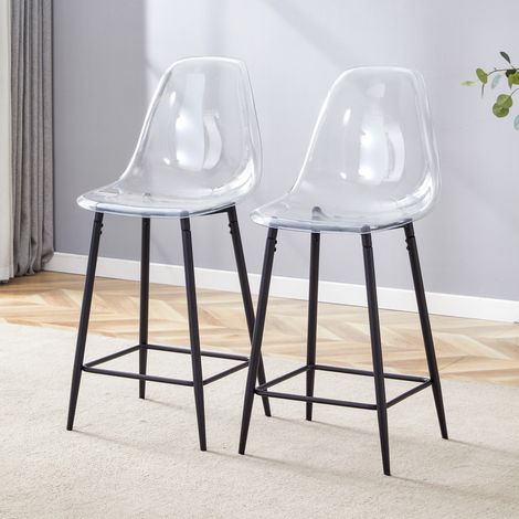 Tabouret de bar transparent lot de 2, structure en métal noir, design moderne OKMYHOME (1/5)