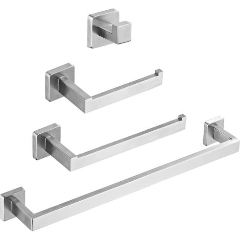 [NUNCA USADO]Juego de 4 herrajes para baño de acero inoxidable SUS304, níquel cepillado, estilo cuadrado, toallero de pared. Incluye barra de toalla de 35,5 cm, barra para toallas de mano, portarrollo (1/5)