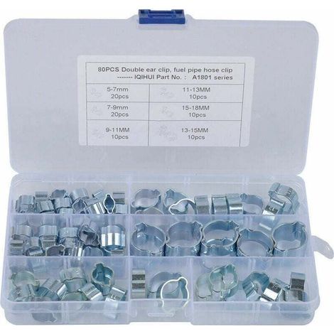 Lot de 80 colliers de serrage galvanisés à double oreille pour carburant et air (1/4)