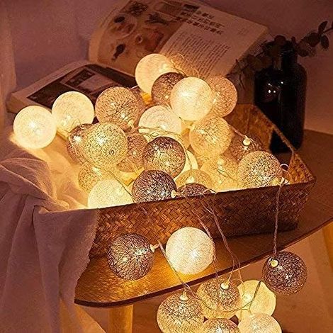 MINKUROW Indoor Lichterkette, Lichtkugel Dekoration Zuhause Schlafzimmer Licht (20 Kugeln 60mm) USB Ladegerät (Nordic Grey) (1/4)