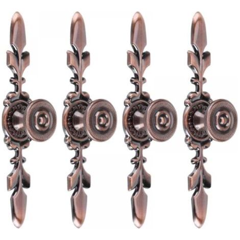 Poignées de tiroir style vintage – pour meubles, armoires, penderies, tiroirs – avec vis – Bronze rouge – 4 pièces