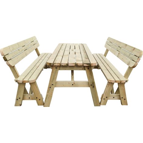 3ft (90cm) Picnic table and bench set, natural (light-green) finish, Victoria with backrest rounded corners (1/3)