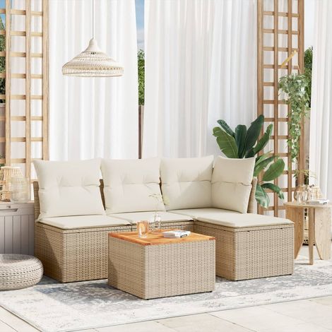 Set Divano da Giardino 5 pz con Cuscini Beige in Polyrattan vidaXL (1/3)