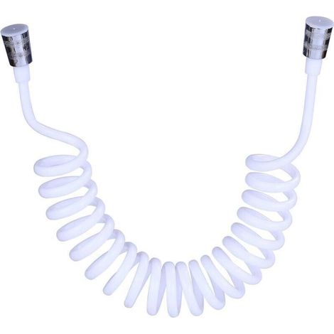 Flexible de douche, flexible de douche en mousse avec embout en cuivre, flexible télescopique à ressort, flexible rétractable pour douchette, toilettes et bidet (3M Blanc) (1/4)