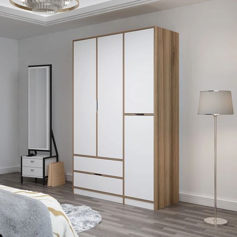 Guardaroba Grande Serle, Armadio Camera da Letto 2 Cassetti, Appendiabiti, 3 Ripiani, 140x208h cm Bianco (1/5)